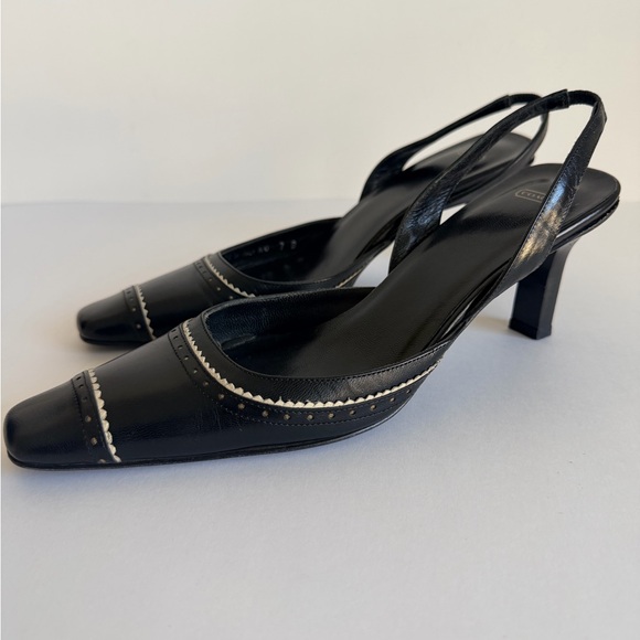 Coach Black Leather Slingback Kitten Heels Size 7 Square Toe - Picture 4 of 8